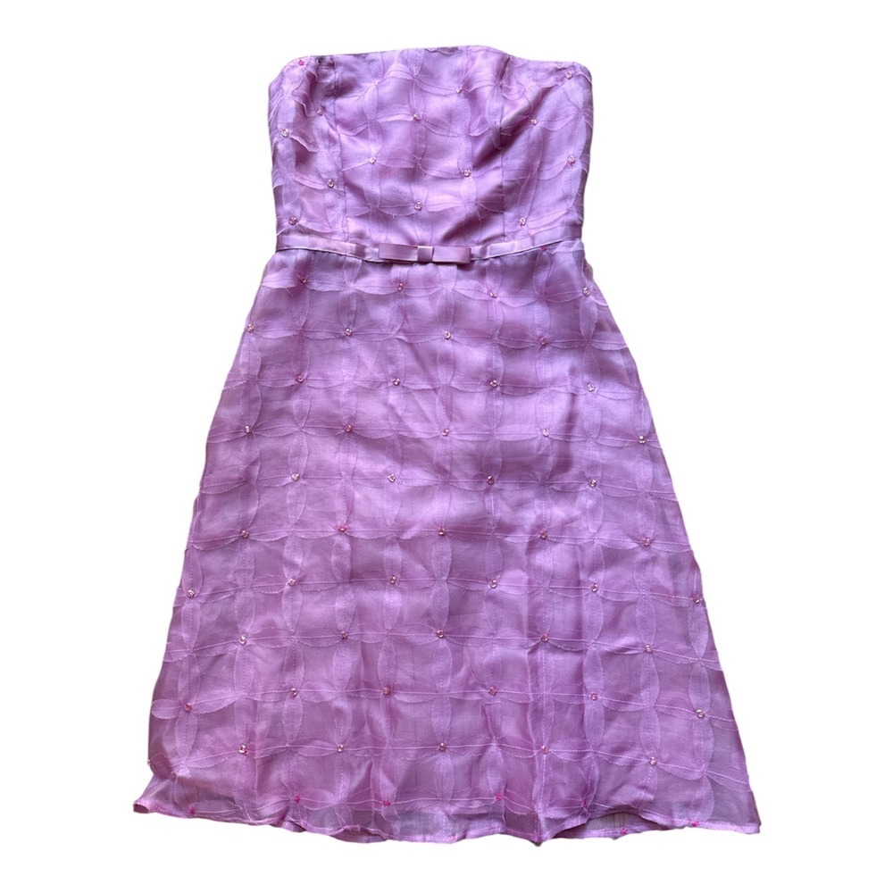 Jill Michelle Pink 100% Silk Beaded Strapless Cocktail Dress Size 2 Made in USA